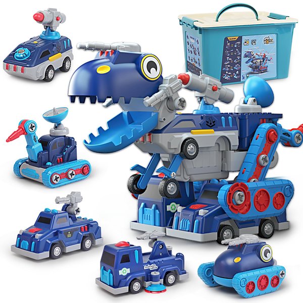 Take Apart Vehicle Magnetic Toy, 5-in-1 Tool Building Trucks Transform to Dinosaur Robot STEM Assemble Car with Storage Box, Kids Child Holiday Birthday Present for 3 4 5 6 7 8 Year Old Boys Girls
