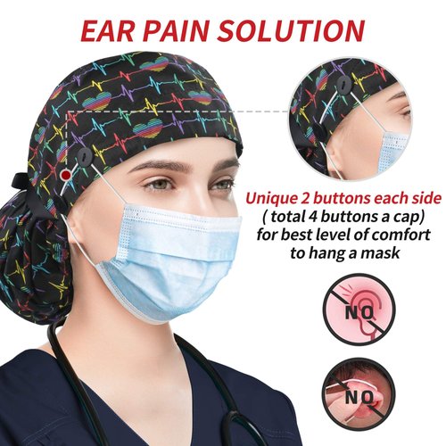 ABAMERICA Ponytail Scrub Caps for Women-Surgical Caps Nurse Hat with Functional Ponytail Holder for Long Hair Choose from Many Colors,Single or Satin-Lined
