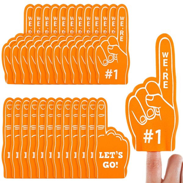 Sinmoe 24 Pcs Sports Fan Foam Finger Mini Foam Fingers Foam Hand Foam Finger 1 for Sports Themed Birthday Party Supplies Sport Events Baseball Basketball Soccer Team Gifts (Orange)