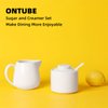 ONTUBE Porcelain Sugar and Creamer Set of 3,Cream Pitcher, Spoon, Sugar Bowl with Lid,Cream (White)