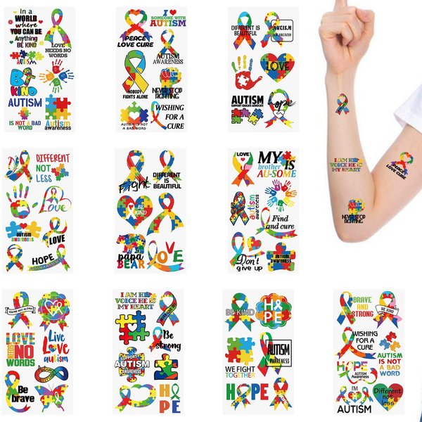 WANDIC 30 Sheets Autism Awareness Temporary Tattoos, Autism Awareness Tattoo Sticker Autism Decals for Charity Public Social Event Decoration
