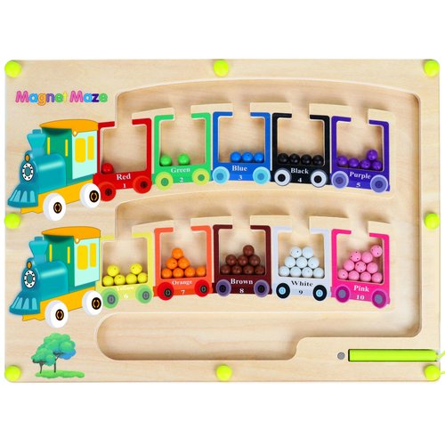 Pincush Magnetic Color & Number Maze Montessori Wooden Magnet Puzzle Game Board Montessori Color Matching Learning Counting Puzzle Board Toddler Fine Motor Skills Toys Gift