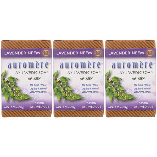 Auromere Ayurvedic Bar Soap, Lavender Neem - Eco Friendly, Handmade, Vegan, Cruelty Free, Natural, Non GMO (2.75 oz), 3 pack