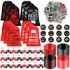 Video Game Party Favors Party Supplies Party Favor Bags with Drawstring Bracelets Video Game Controller Keychains Button Pins Gaming Stickers for Kids Gamer Birthday Decor(Bright Style, 122 Pcs)
