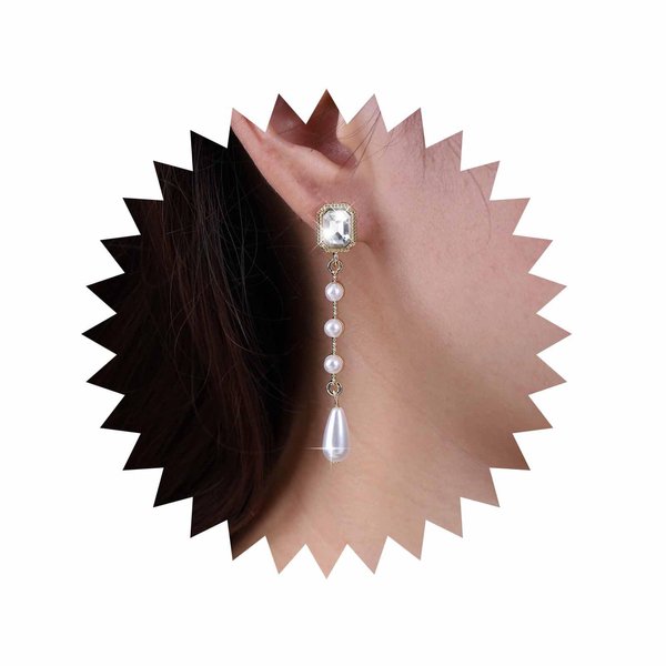 Sttiafay Vintage Crystal Pearl Dangle Earrings Teardrop Pearl Drop Earrings Long Tassel Pearl Earrings Gold Cz Square Stud Earrings Jewelry for Women and Girls