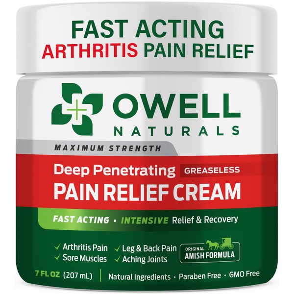 OWELL Naturals Arthritis Pain Relief Cream 7 oz, Maximum Strength Deep Penetrating Relieving for Aches, Neuropathy, Joint, Muscle, Back, Knee, Feet, Hand, Ankle, Legs, Shoulder