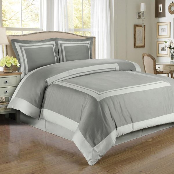 2 Piece Twin XL Size Hotel Wrinkle Free Gray and Light Gray Duvet Cover Set, 100% Egyptian Cotton