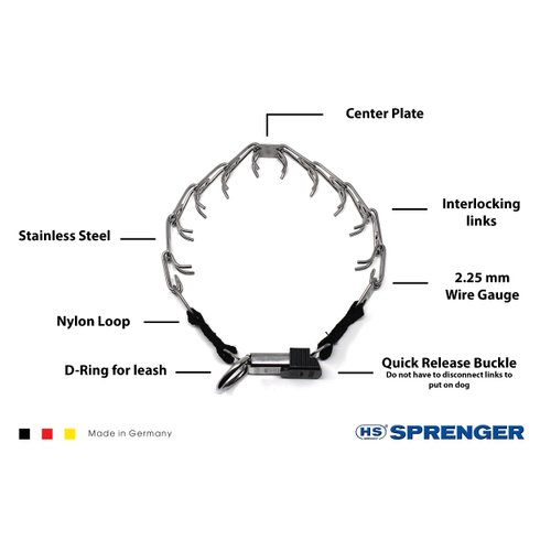 Herm Sprenger Stainless Steel Prong Dog Training Collar with Quick Release Buckle Ultra-Plus Pet Pinch Collar No-Pull Collar for Dogs Made in Germany 2.25mm x 16in Small