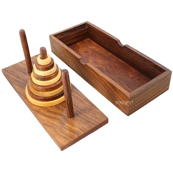 Gift Tower Hanoi Puzzle Brainteaser Game Tower of Hanoi 9 Ring Wooden Best Artisan Crafted Handmade Fun Game to Challenges Mastermind Learning Puzzle