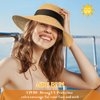 Lansigreen Sun Hat with Hair Extensions Hat Wig UPF 50+ Foldable Wide Brim Straw Beach Hat Attached 9" Wavy Hairpiece Synthetic for Women Summer Dark Black