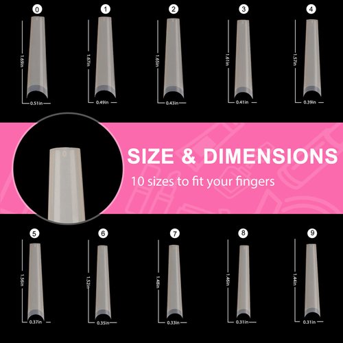 Tapered Extra Long Nail Tips, Ballerina Natural Acrylic Fake Nail Tips, Press On Nail False Nails with Box for Nail Salons and DIY Nail Art, 240PCS, 10 Sizes (Natural)