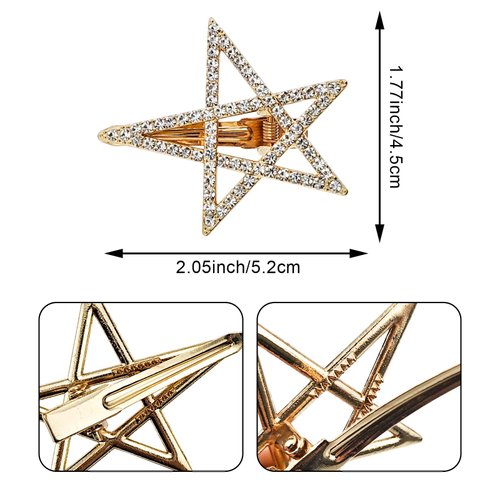 6 PACK Y2K Rhinestones Star Hair Clips Non-slip Cute Lovely Metal Star Hair Barrettes Hair Accessories for Women Girls 2000s Y2K Fringes, Ponytails