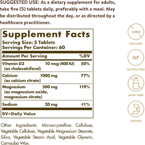 Solgar Calcium Magnesium with Vitamin D3, 300 Tablets - Promotes Healthy Bones, Supports Nerve & Muscle Function - Highly Absorbable Form - Non-GMO, Gluten Free, Dairy Free, Kosher - 60 Servings