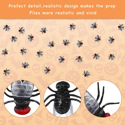 Gejoy 60 Pieces Plastic Fake Flies for Joke Realistic Mini Flies Bulk Prank Trick Tiny Simulated Fly for Insects Halloween Party Supplies