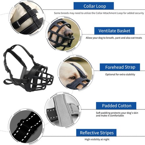 BARKLESS Dog Muzzle,Soft Basket Silicone Muzzles for Dog, Best to Prevent Biting, Chewing and Barking, Allows Drinking and Panting, Used with Collar