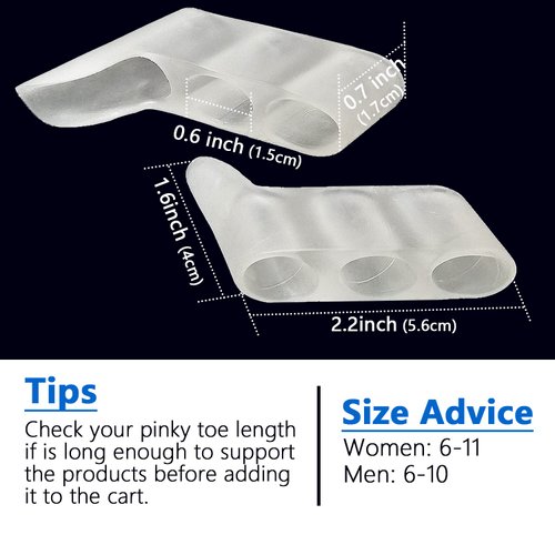JKcare Pinky Toe Separators & Protectors, Silicone Little Toe Spacer for Overlapping Toe, Curled Toe, Pinky Hammer Toe, Tailor’s Bunion Pain Relief - 6 Pack (Transparent)