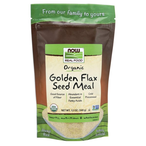 NOW Foods, Organic Golden Flax Seed Meal, Source of Essential Fatty Acids and Fiber, Cold-Processed, Certified Non-GMO, 12-Ounce (Packaging May Vary)