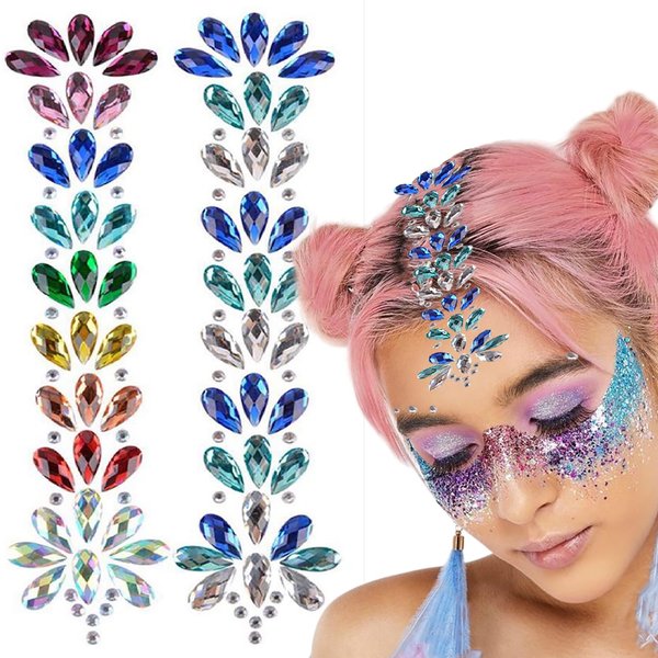 Generic Crystal Forehead Sticker Festival Rhinestone Face Stick Hair Decoration Diamond Face Body Forehead Party Daily Festival Decoration Temporary Tattoo Stickers