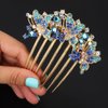 Chargances Butterfly Luxury Crystal Hair Comb Boho Shiny Flower Hair Comb Bridal Wedding Blue Rhinestone Hair Side Combs Hair Accessories Headpiece for Women and Girls (Blue)