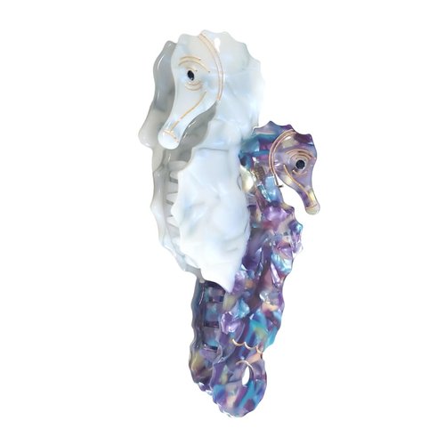 Twin Sea Horse Hair Clip,Acetate Hair Claw,Small Hair Clips for Women,Whitepurple