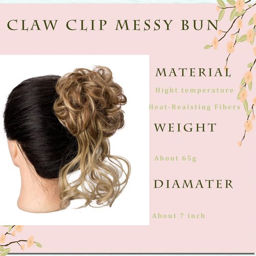Claw Clip Messy Bun Hair Piece Tousled Updo Hair Buns Extension Elastic Hair Band Hair Pieces Curly Hair Bun Scrunchie For Women (Brown Mix Blonde)