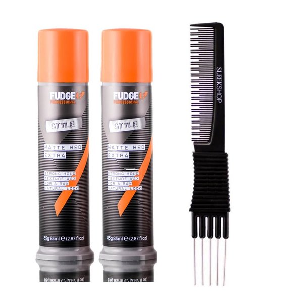 yper Fudge Matte Hed Extra Style Strong Hold Texture Wax (2.87 oz) with Teasing Comb Pack of 2