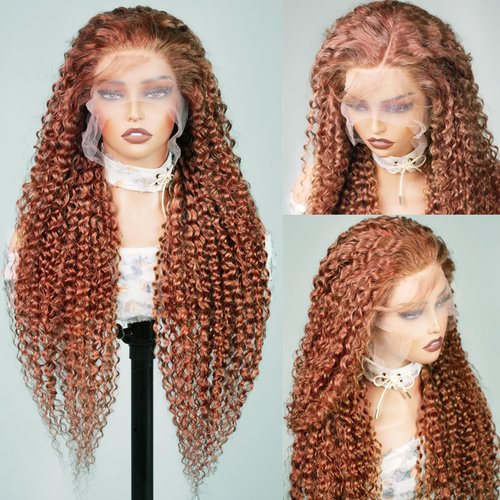 TopSilky Reddish Brown Curly Wigs Human Hair 13x6 Auburn Brown Kinky Curly Lace Front Human Hair Wig Pre Plucked with Baby Hair 180% Density HD Lace Frontal Wigs Human Hair 26 Inch
