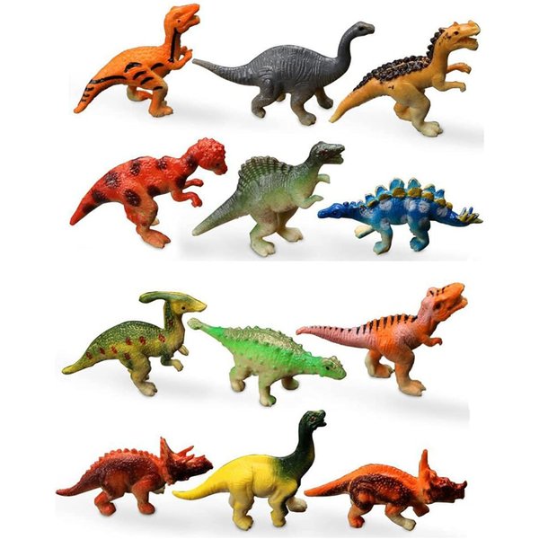 HAPTIME Plastic Assorted Mini Dinosaur Figures, Little Dinosaur Figurine, Small Dino Toy 1.5 inch, Great for Dino Cake Topper, Easter Eggs Filler, Pack of 12