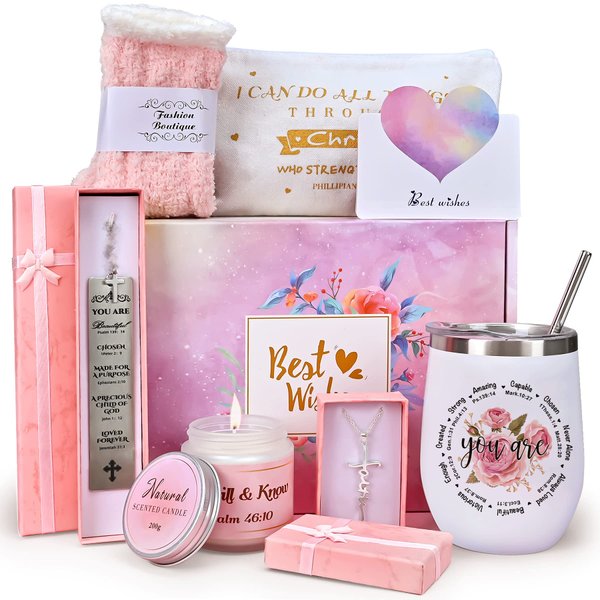 JUPOZOP Christian Gifts for Women,Inspirational Gifts for Women,Spiritual Religious Catholic Gifts Basket for Women Faith, Mom, Girl, Best Friend, Sister, Boss, Unique 8pcs Christian Gifts