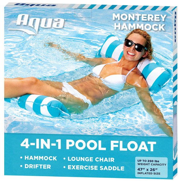 Aqua Original 4-in-1 Monterey Hammock Pool Float & Water Hammock – Multi-Purpose, Inflatable Pool Floats for Adults – Patented Thick, Non-Stick PVC Material – Light Blue