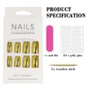 Gold Press on Nail Square Fake Nail Glue on Nail Gold Mirror Nail Design Artificial False Nails Short for Women Girls Stick On Nail for Acrylic Nails
