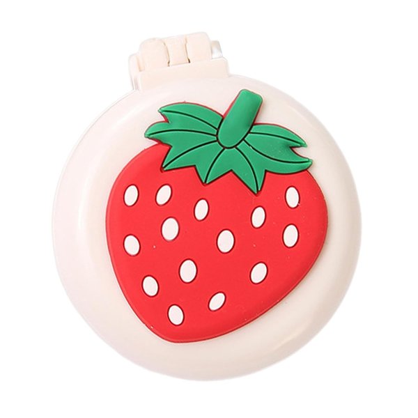 1Pc Travel Hair Brush with Mini Mirror - Portable Folding Round Massage Brush for Girls and Women, Strawberry Hair Care