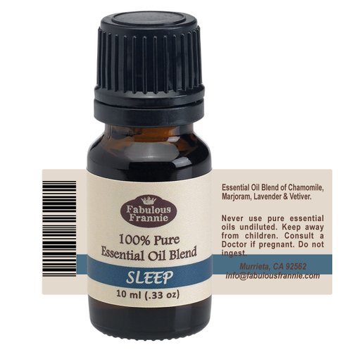 Fabulous Frannie Sleep Essential Oil Blend 100% Pure, Undiluted Essential Oil Blend Therapeutic Grade - 10 ml A perfect blend of Chamomile, Marjoram, Bulgarian Lavender and Vetiver Essential Oils.