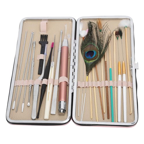 Ear Wax Tool, 23 Kinds of Tools Spiral Double‑Ended Ear Picks Comfortable Ear Wax Removal(23 Pieces of Cherry Powder Ear Picking Set)