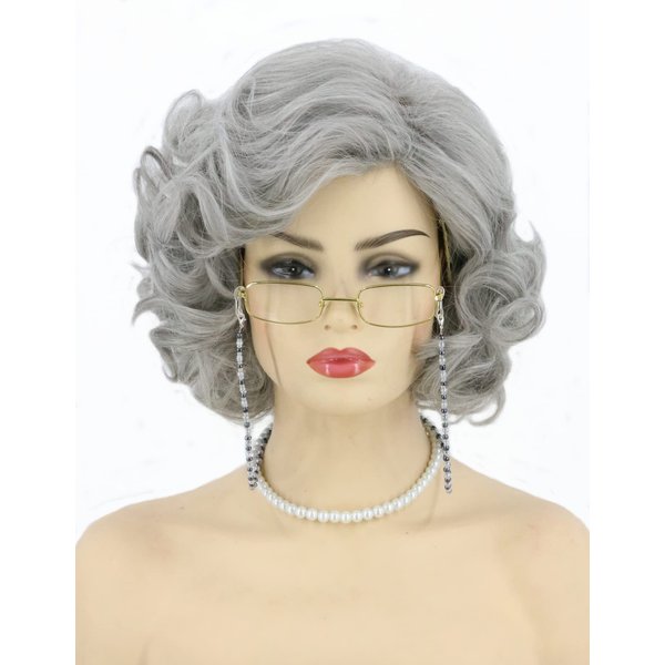 Topcosplay Old Lady Wig and Accessories 5pcs Set Granny Costume Wig Grandma wig Halloween Party Wigs