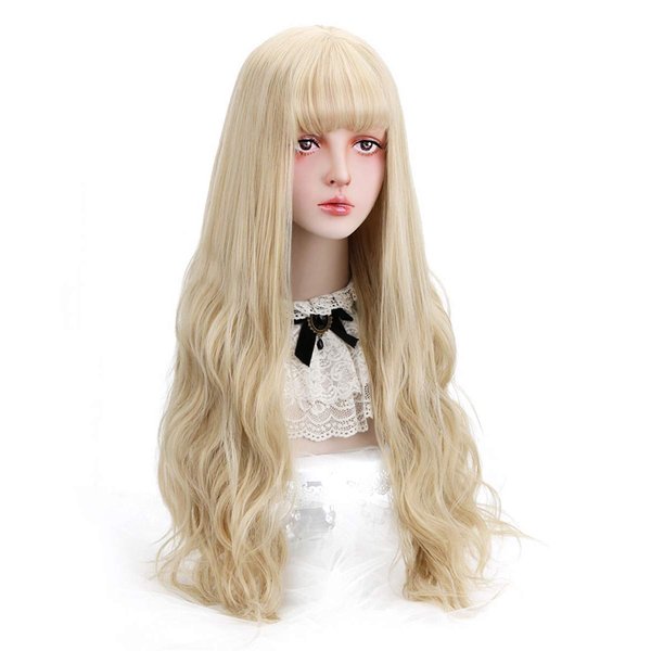 STYLER Long Blonde Synthetic Wig with Bangs - Natural Long Wavy Cosplay Wigs for Women Halloween Christmas 30" (Blonde)