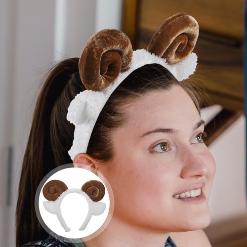 balacoo 7pcs Goat Ears Headband - Furry Sheep Ears Headband for Women Girl Makeup Headbands, Cute Goat Horns Headband for Party Supplies Winter Womens Headbands