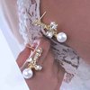 Sttiafay Vintage Crystal Pearl Dangle Earrings Rhinestone Bow Drop Earrings Cz Pearl Earrings Gold Pearl Bow Stud Earrings Jewelry for Women and Girls