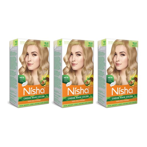 Nisha Creme Permanent Hair Color 100 percent Gray Coverage Hair Dye Easy to Apply Long Lasting Hair Colouring For Ultra Soft Deep Shine Conditioning With Natural Herbs Pack of 3 (Ultra Blonde)