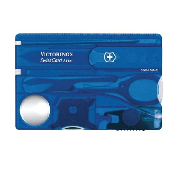 Victorinox Swiss Card Lite Swiss Army Knife, 13 Function Swiss Made Pocket Knife with Magnifying Glass LED and Tweezers - Sapphire
