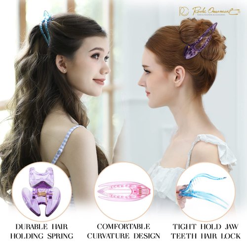 RC ROCHE ORNAMENT 6 Pcs Womens French Concord Curved Hair Clip No Slip Strong Grip Comfortable Hold Girls Ladies Beauty Accessory Pin Teeth Clamp, Small Transparent Multicolor