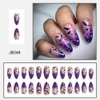 Halloween Press on Nails Medium Almond Fake Nails Purple Magic Bat False Nails with Purple Flame Designs Star Moon Halloween Glue on Nails Acrylic Nails Halloween Stick on Nails for Women 24 Pcs