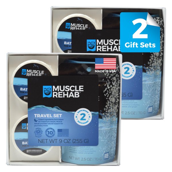Muscle Rehab Sports Recovery Intro Gift Set (2) Sets- Fast-Absorbing Muscle Soak for Post-Workout or Run - Bath Bombs and Soak for Sore Muscles - Foot or Hand Soak Bombs - Soothe Joints, Pain Relief