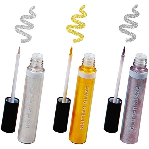 Chefmaster - Glitter Glaze Kit - Edible Glitter Paint - 3 Pack of 0.32 oz Tubes - Create Intricate Designs, Beautiful Glitter and Pearl Sheen, Pen-Sized Bottle With Brush Application - Made in the USA