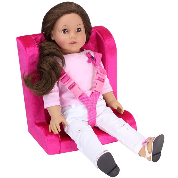 Sophia's 18" Doll Hot Pink Velour Booster Car Seat with Adjustable Harness