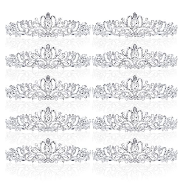 BBTO 10 Pcs Crystal Tiara and Crowns for Women Girls Princess Rhinestone Crown Queen Headband with Combs Bride Crown Tiara for Birthday Party Wedding Prom Hair Accessories(Silver)