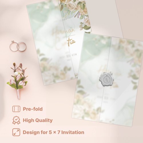 Vellum Jackets - 50 Pack Folded Vellum Jacket for 5 x 7 Invitations, Translucent Vellum Paper for Invitation, Greeting Cards, Photo Prints