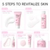 LAIKOU Skin Care Set, Sakura Skin Care Sets & Kits with Cleanser, Toner, Serum, Face Cream, Eye Cream, Hairpin, Hair Rope, Pink Octopus Cleansing brush, Gift Set for Teenage Girls Women, 8PCS