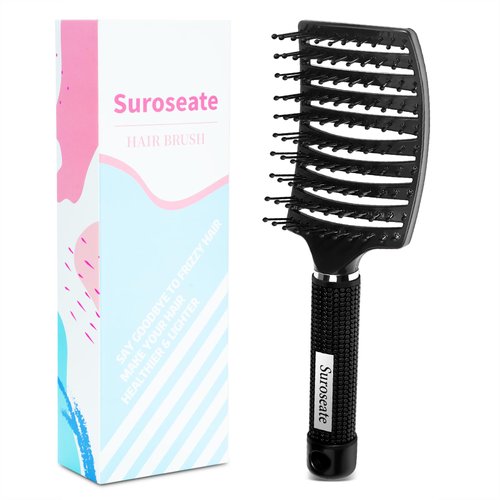 Suroseate Hair Brush, Detangler Hair Brushes for Women Men Kids Faster Blow Drying, Curved Vent Detangling Brush for Wet Dry Curly Straight Thick Thin Hair Adds Shine, Makes Hair Smooth (black)