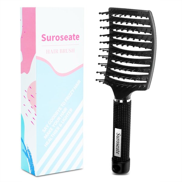 Suroseate Hair Brush, Detangler Hair Brushes for Women Men Kids Faster Blow Drying, Curved Vent Detangling Brush for Wet Dry Curly Straight Thick Thin Hair Adds Shine, Makes Hair Smooth (black)